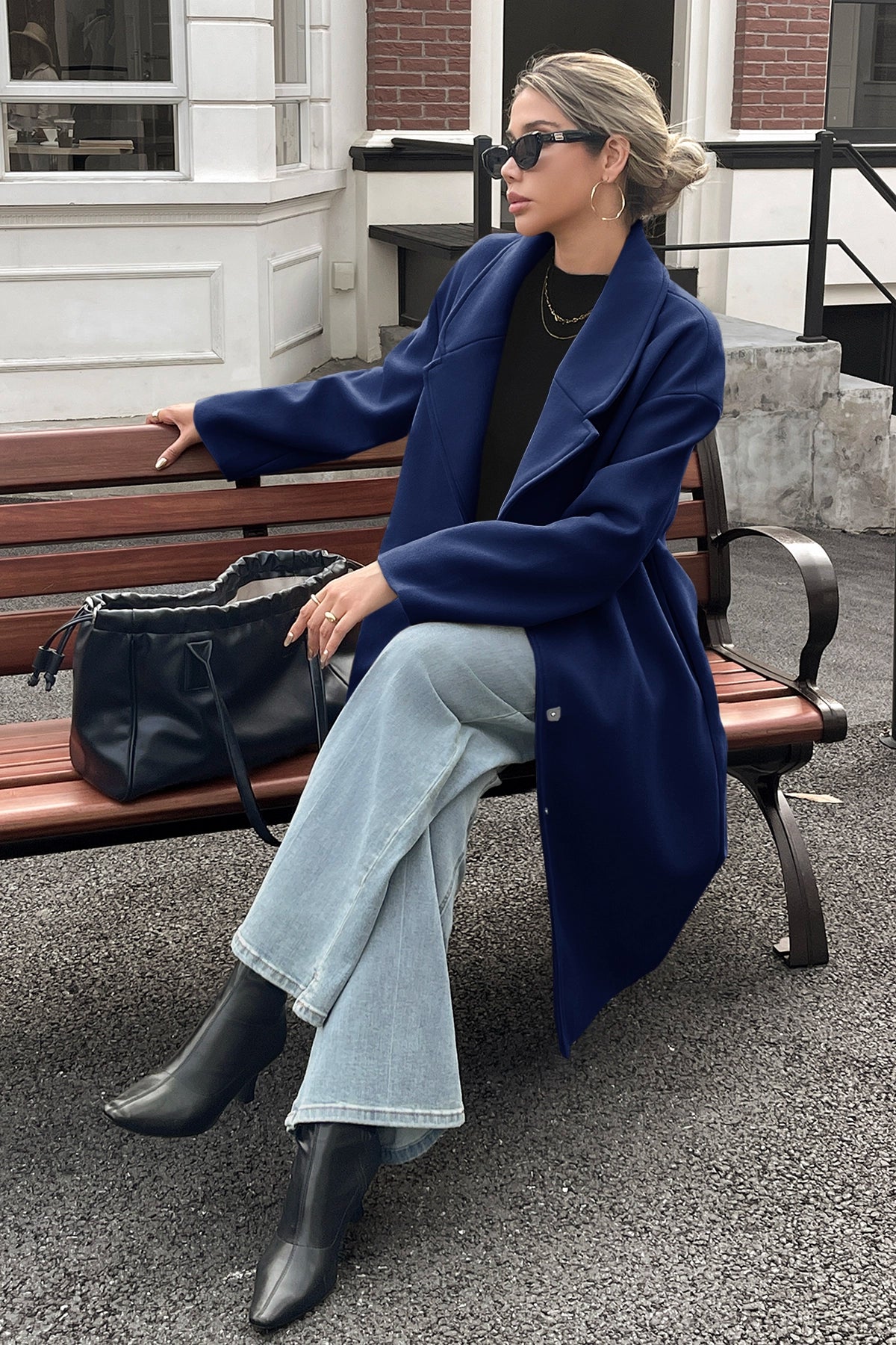 Cicy Bell Womens Navy Wool Blend Trench Coat