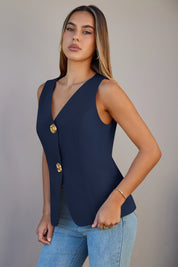 Cicy Bell Womens Navy V Neck Vest Tops