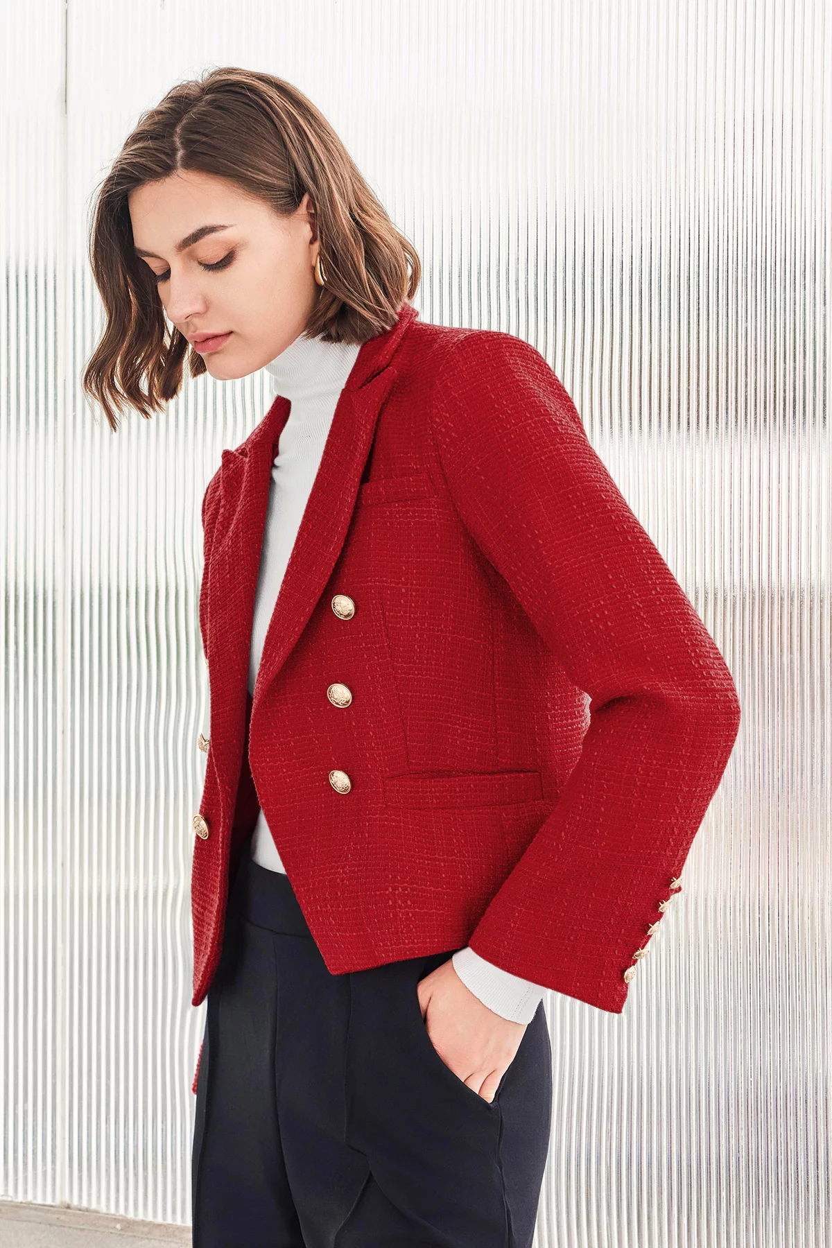 Cicy Bell Womens Red Tweed Blazer