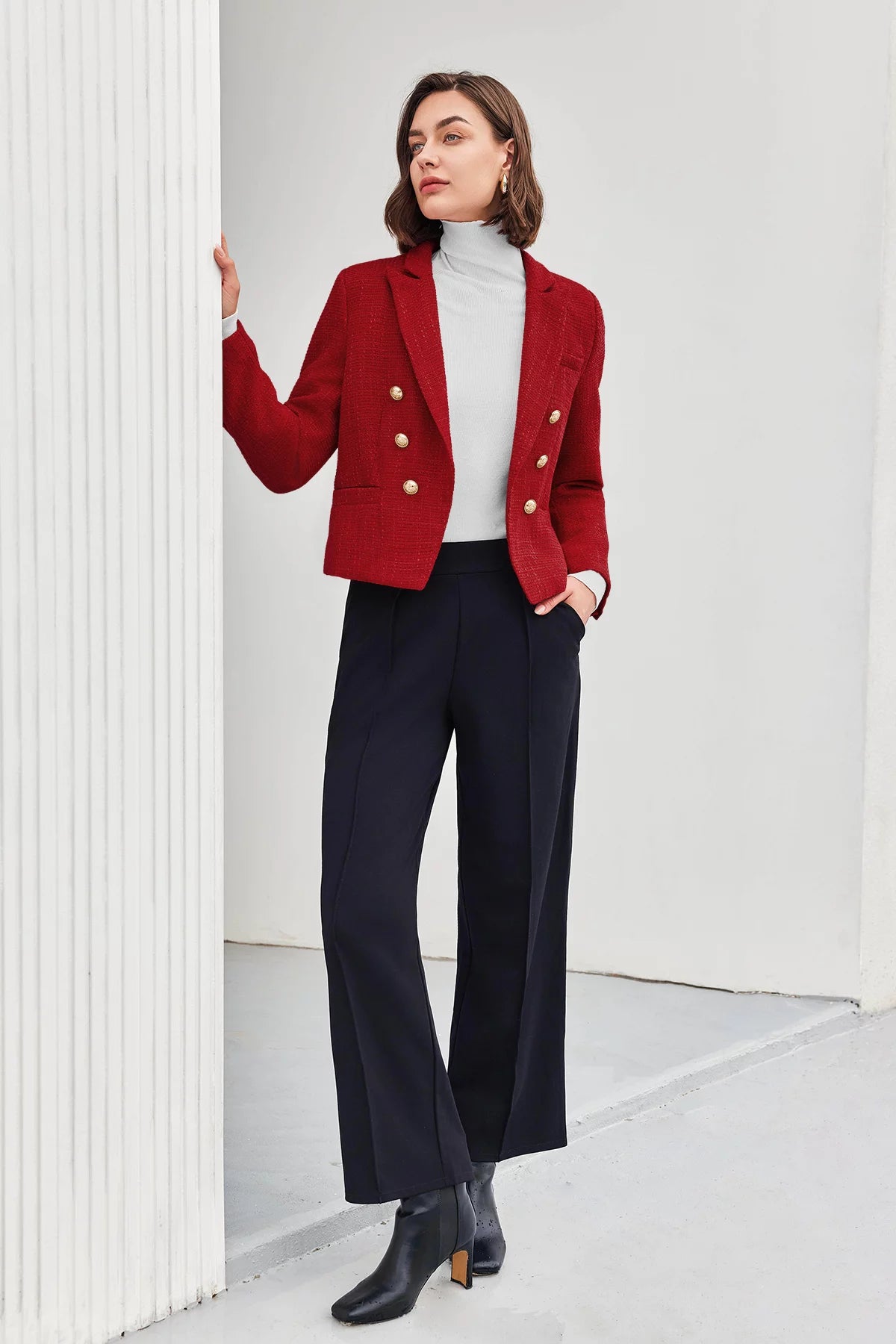 Cicy Bell Womens Red Tweed Blazer