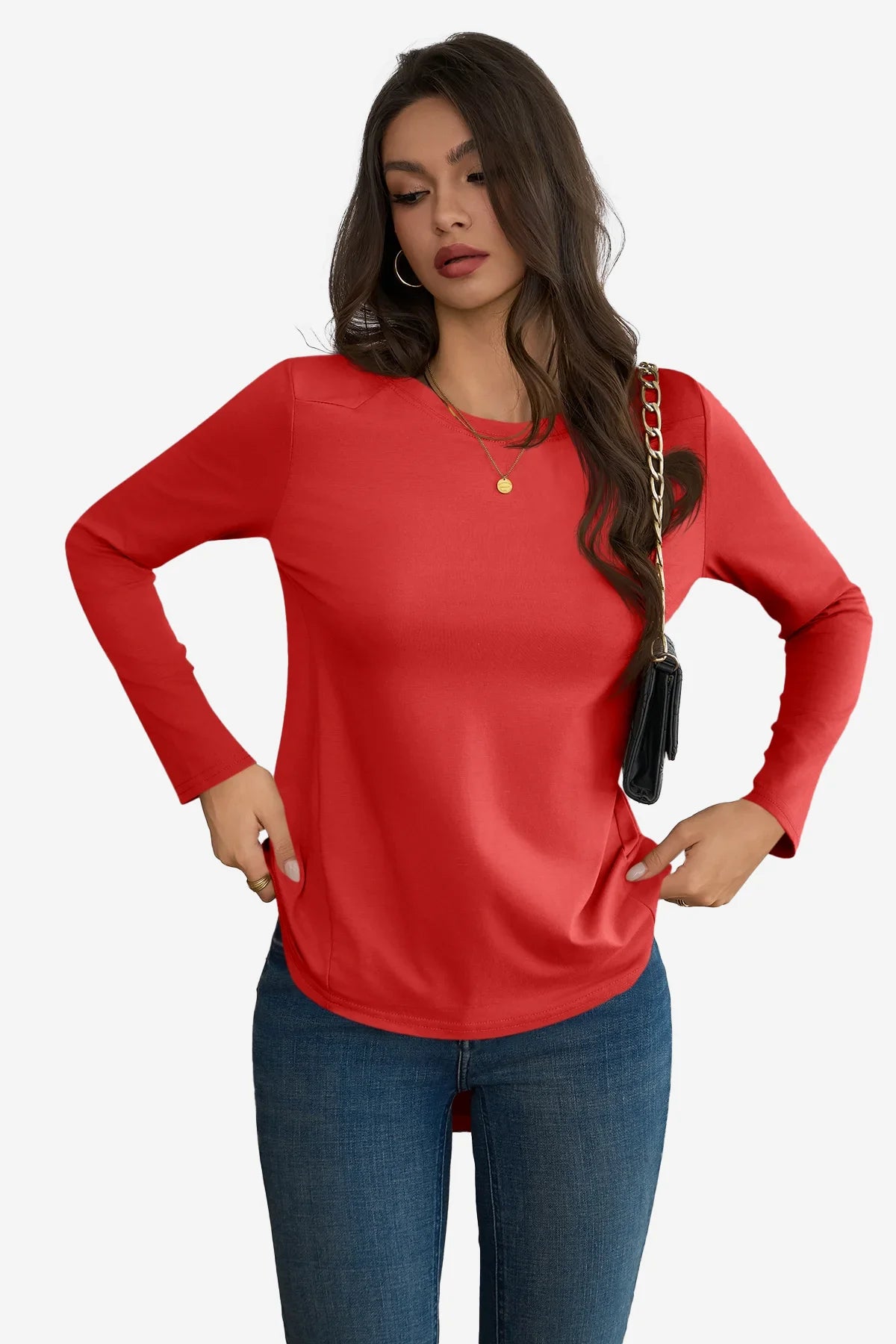 Cicy Bell Womens Red Long Sleeve Shirts