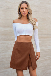 Cicy Bell Womens Red&brown Corduroy Mini Skirt