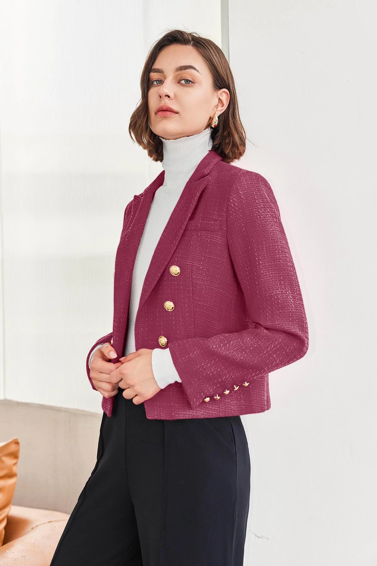 Cicy Bell Womens Rose Red Tweed Blazer