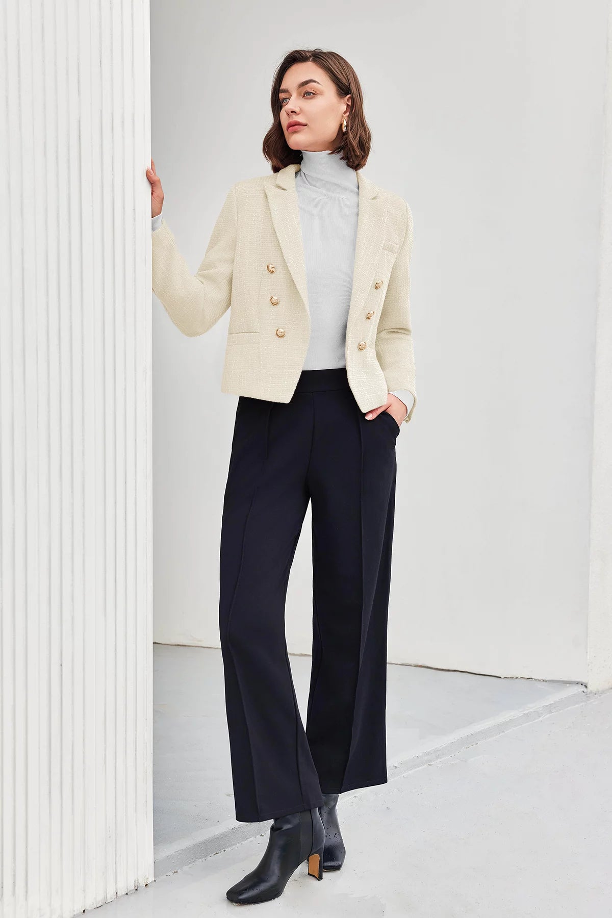 Cicy Bell Womens White Tweed Blazer