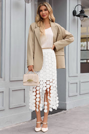 Cicy Bell Womens White Hollow Out Fringe Hem Maxi Skirts