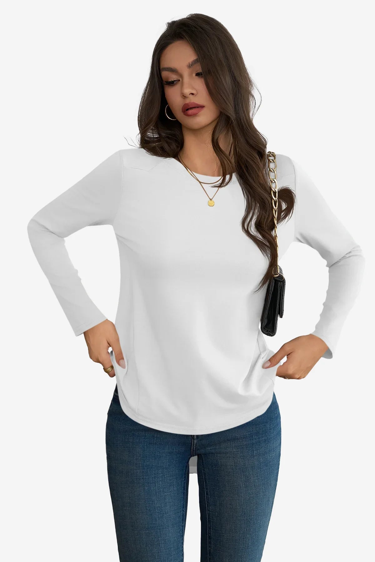 Cicy Bell Womens White Long Sleeve Shirts