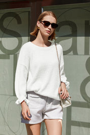 Cicy Bell Womens White Ruffle Sweaters