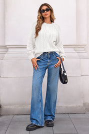 Cicy Bell Womens White Cable Sweaters