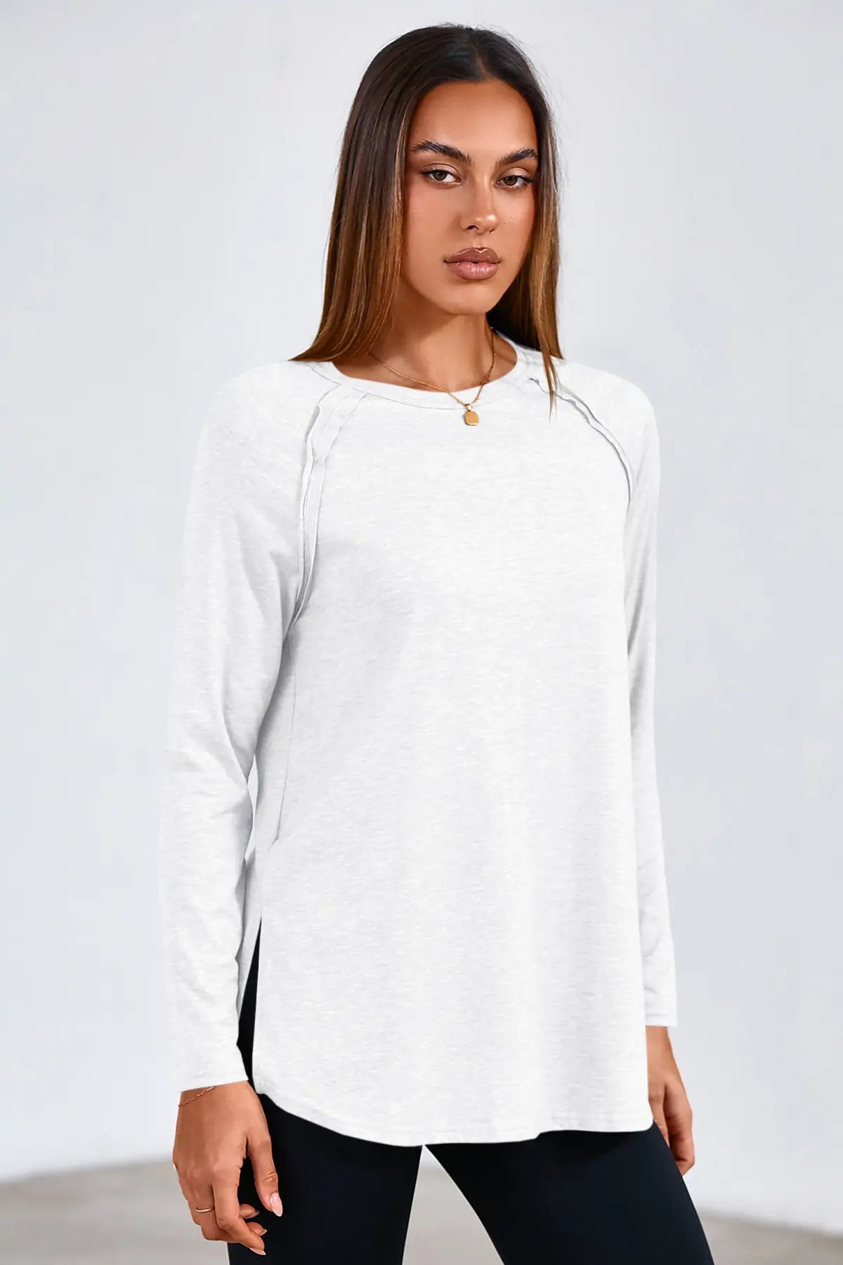 Cicy Bell Womens White Long Sleeve Tunic Tops