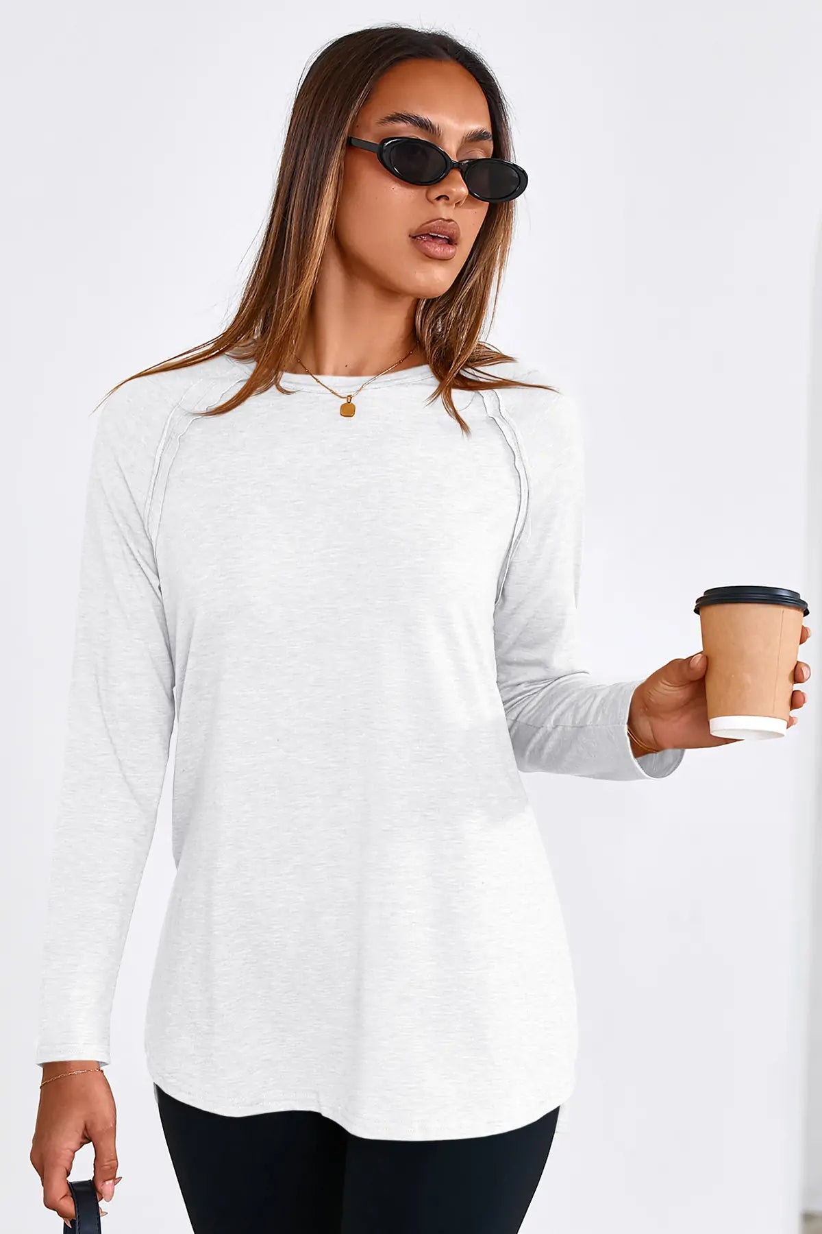 Cicy Bell Womens White Long Sleeve Tunic Tops