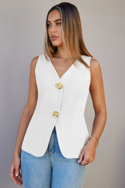 Cicy Bell Womens White V Neck Vest Tops