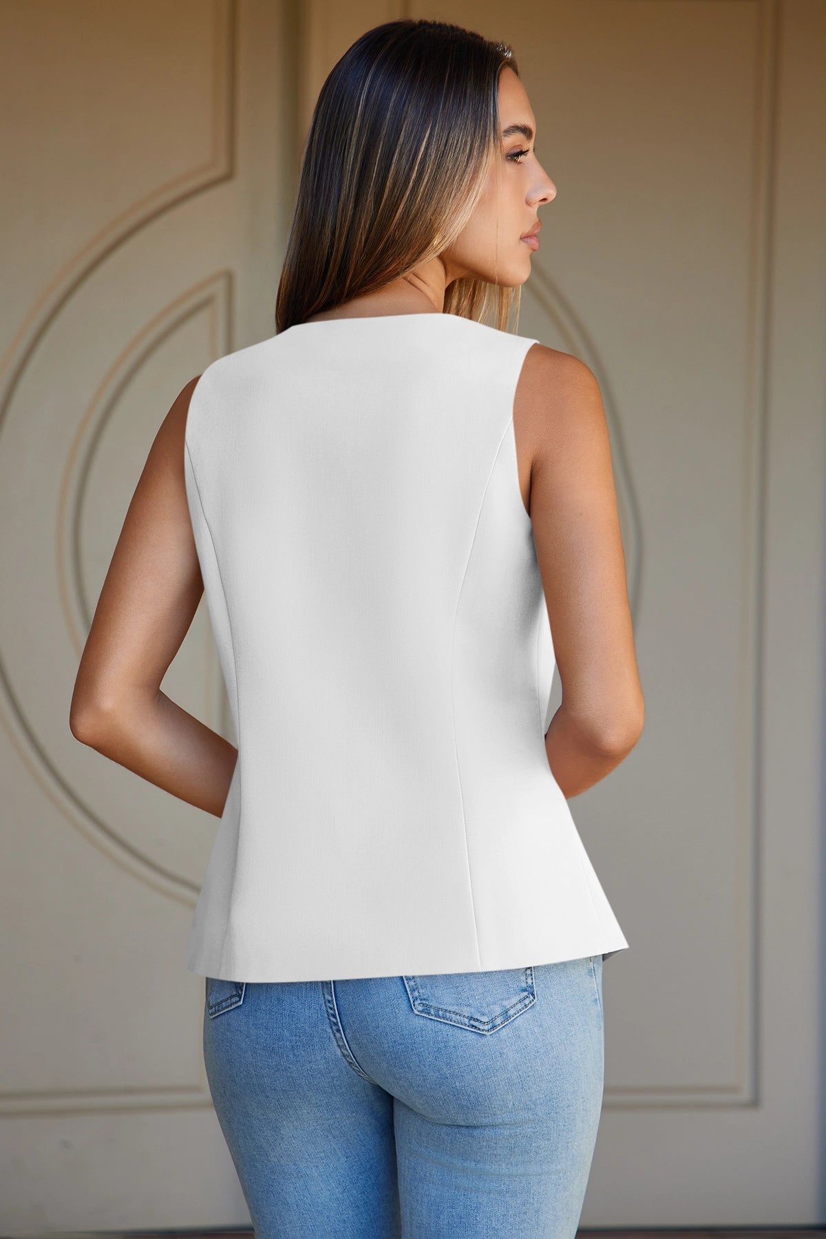 Cicy Bell Womens White V Neck Vest Tops