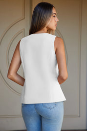 Cicy Bell Womens White V Neck Vest Tops
