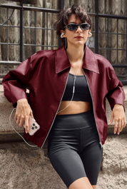 Cicy Bell Womens Wine Red Faux Leather Jacket