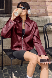 Cicy Bell Womens Wine Red Faux Leather Jacket