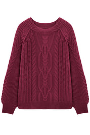 Cicy Bell Womens Wine Red Cable Sweaters