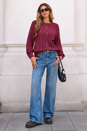 Cicy Bell Womens Wine Red Cable Sweaters