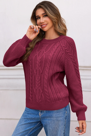Cicy Bell Womens Wine Red Cable Sweaters