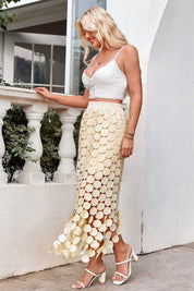 Cicy Bell Womens Apricot Hollow Out Maxi Skirts