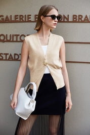 Cicy Bell Womens Apricot V Neck Sweater Vest