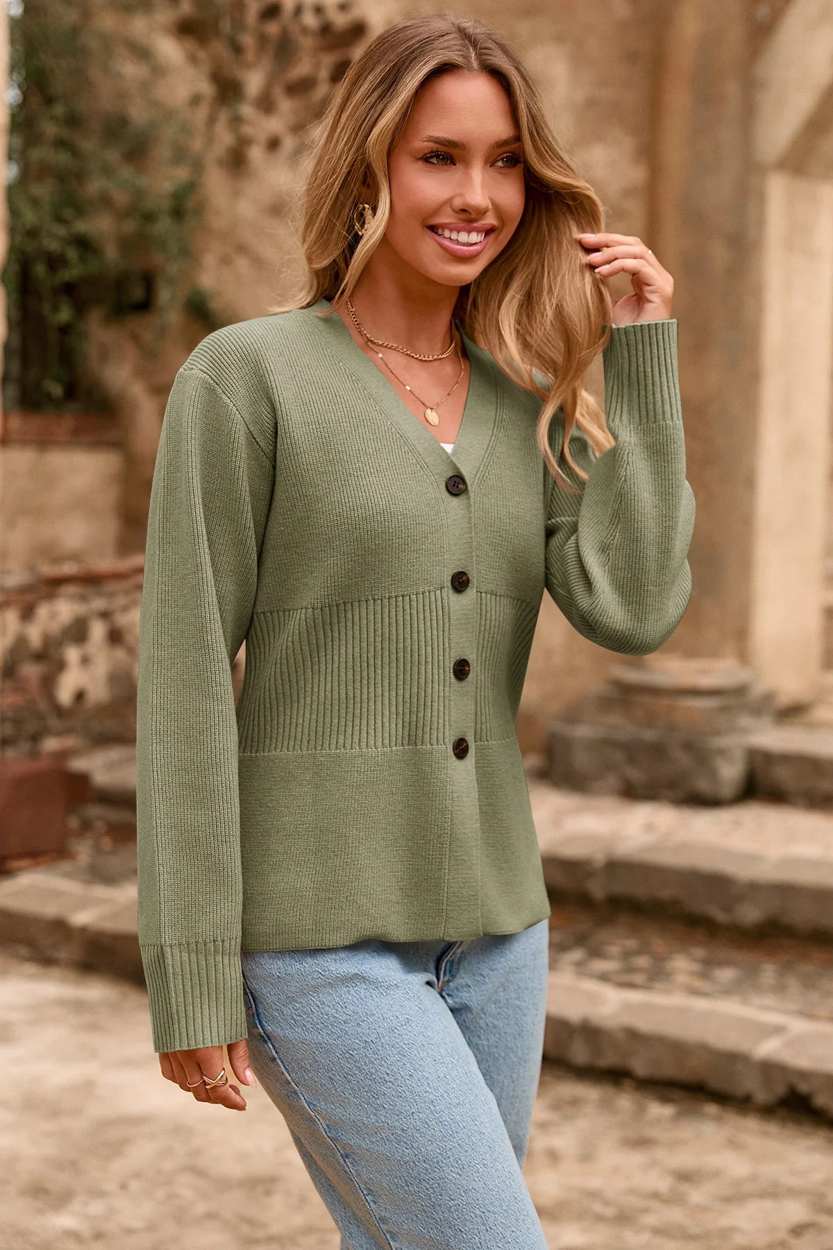 Cicy Bell Womens Army Green Cardigan Sweaters