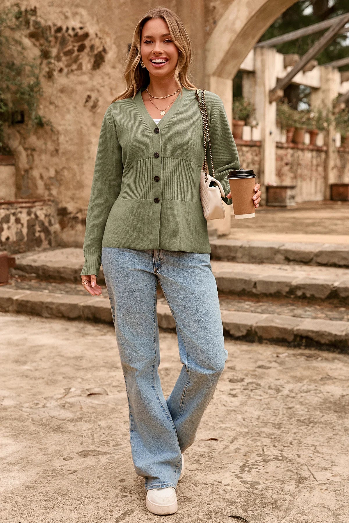 Cicy Bell Womens Army Green Cardigan Sweaters