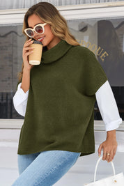 Cicy Bell Womens Army Green Oversized Turtleneck Poncho Sweaters