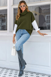 Cicy Bell Womens Army Green Oversized Turtleneck Poncho Sweaters