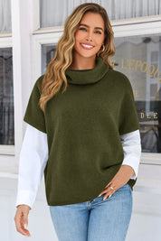 Cicy Bell Womens Army Green Oversized Turtleneck Poncho Sweaters