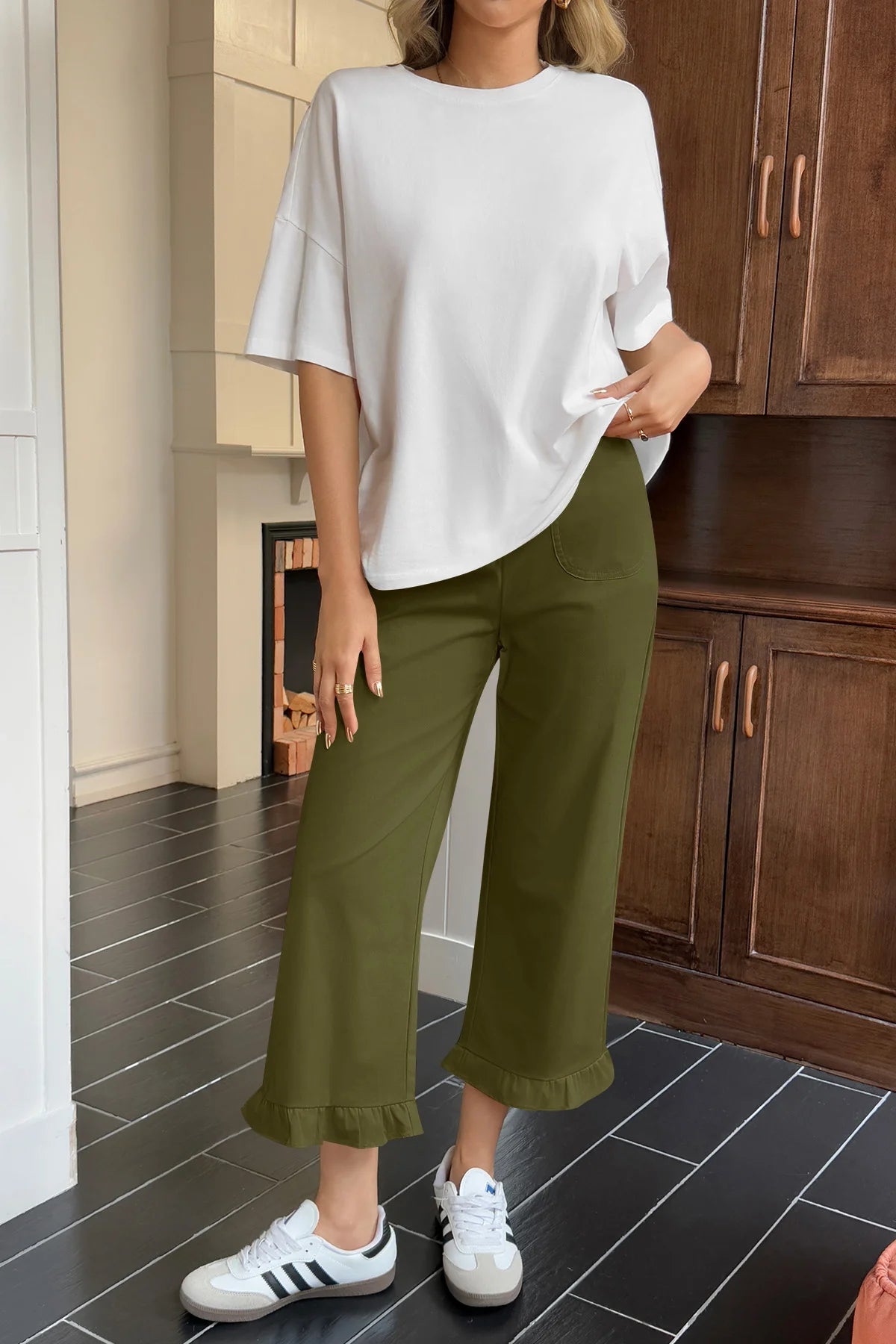 Cicy Bell Womens Army Green Wide Leg Pants