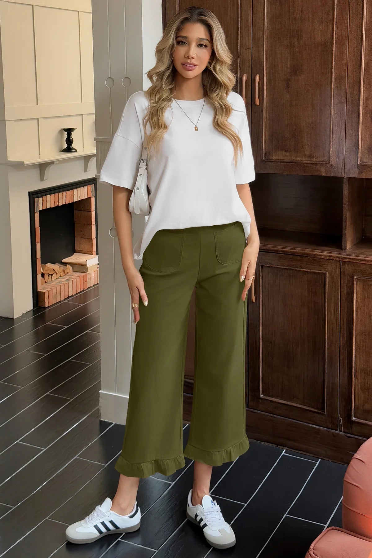 Cicy Bell Womens Army Green Wide Leg Pants