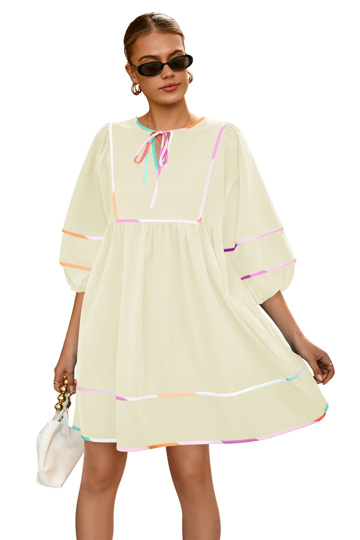 Cicy Bell Womens Beige Babydoll Mini Dresses