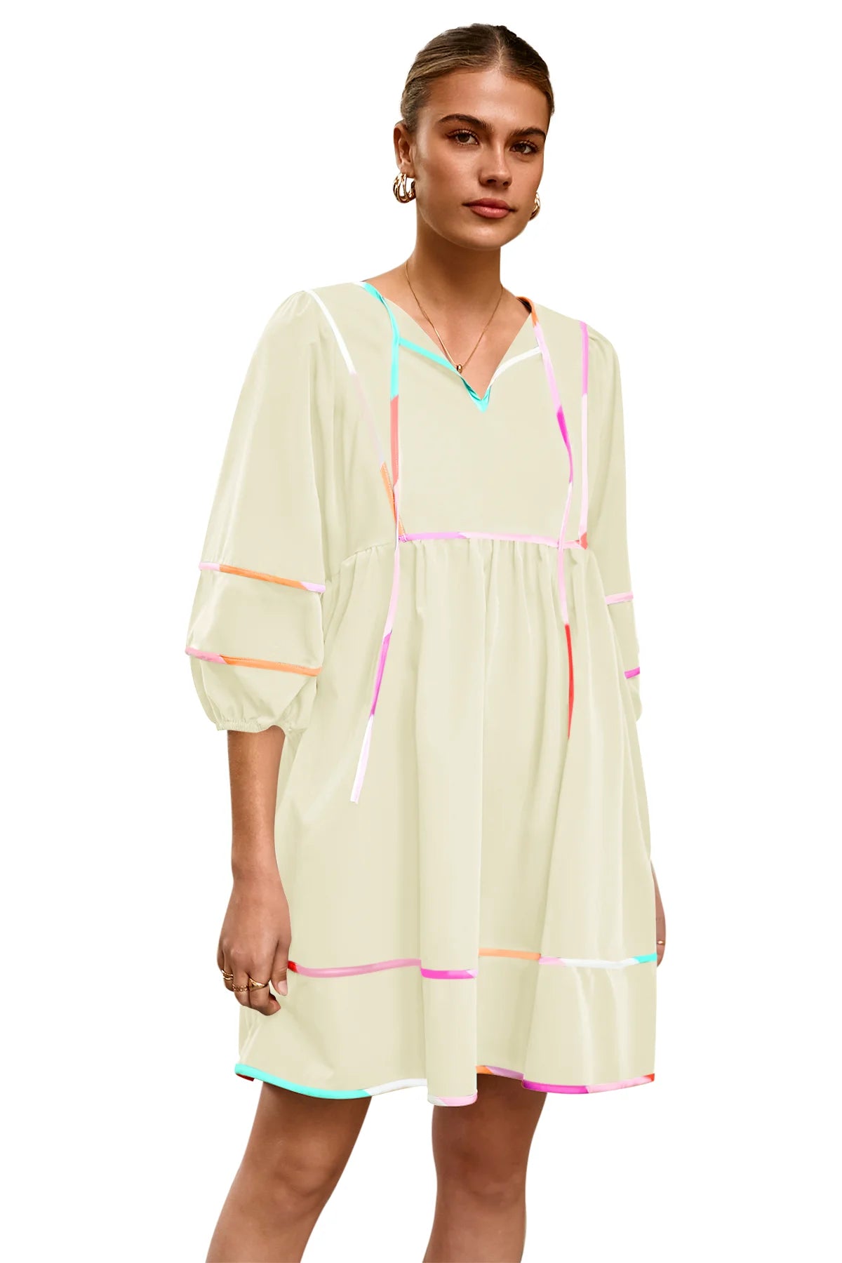 Cicy Bell Womens Beige Babydoll Mini Dresses