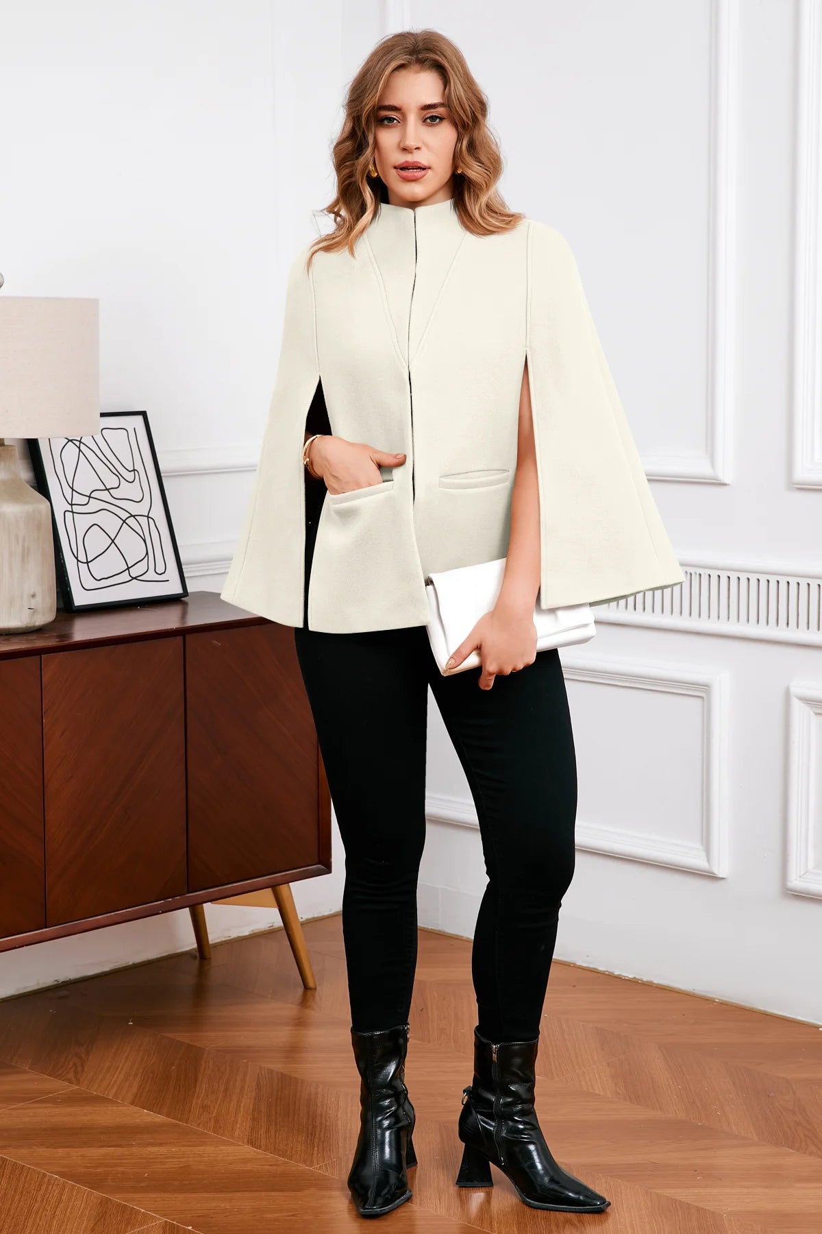 Cicy Bell Womens Beige Cape Pea Coats