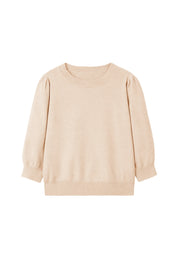 Cicy Bell Womens Beige 3/4 Puff Sleeve Sweater Tops