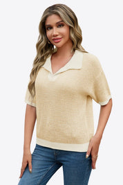 Cicy Bell Womens Beige Striped Cropped Sweaters Tops
