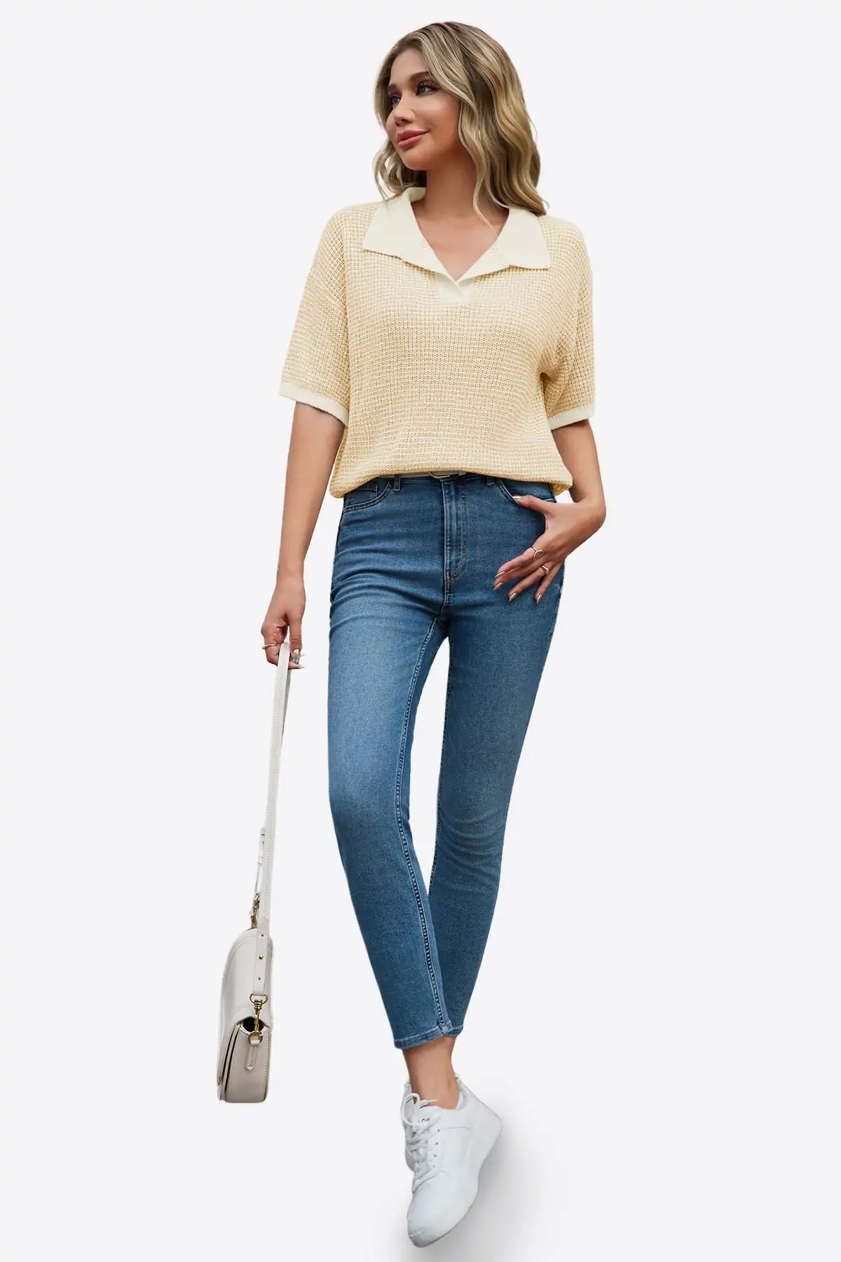 Cicy Bell Womens Beige Striped Cropped Sweaters Tops