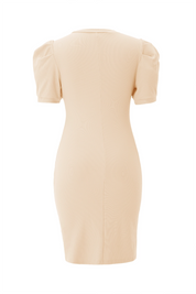 Cicy Bell Womens Beige Puff Sleeve Bodycon Work Dresses