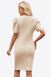 Cicy Bell Womens Beige Puff Sleeve Bodycon Work Dresses