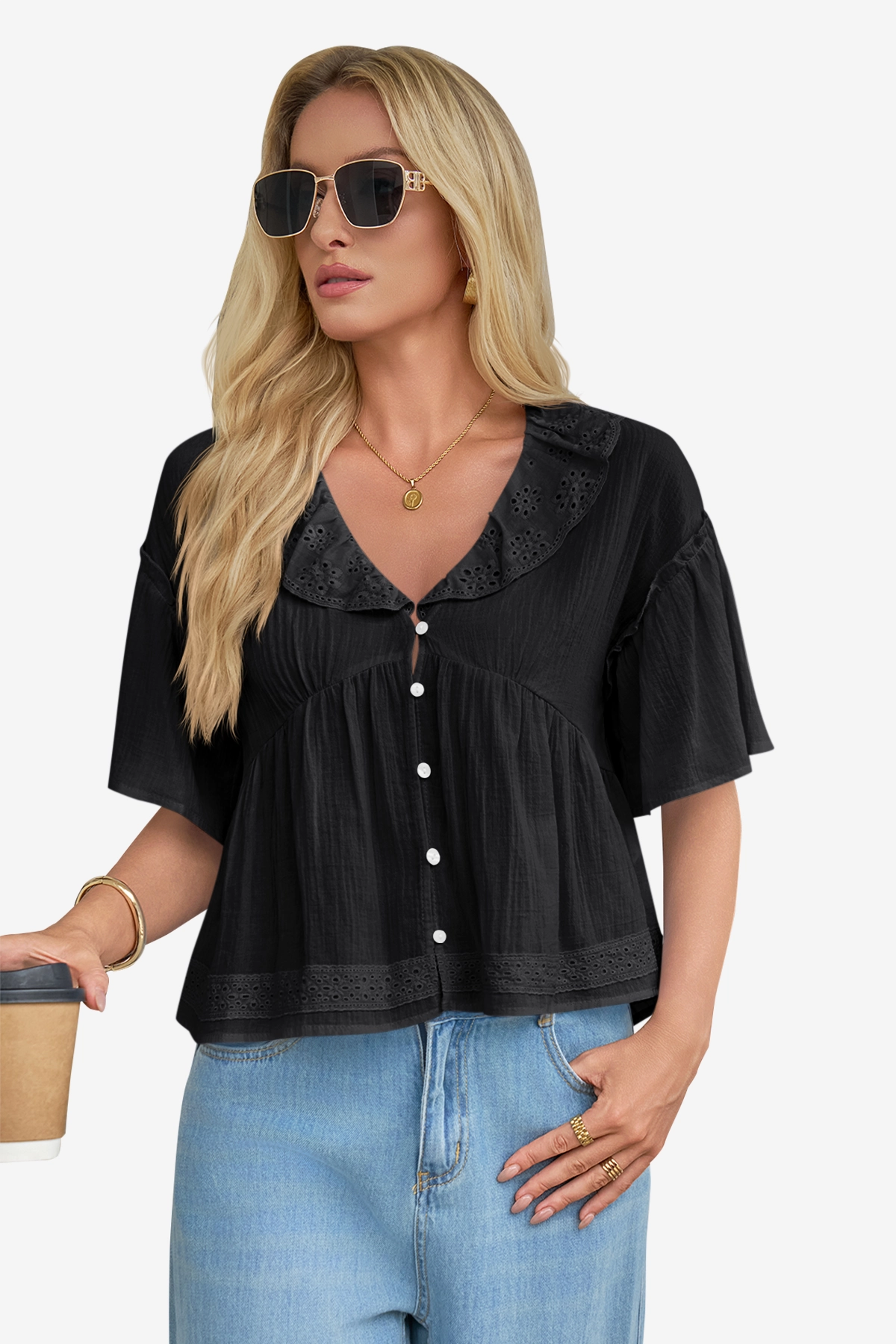 Cicy Bell Womens Black Babydoll Tops