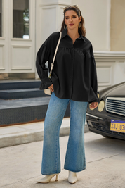 Cicy Bell Womens Black Oversized Button Down Shirts