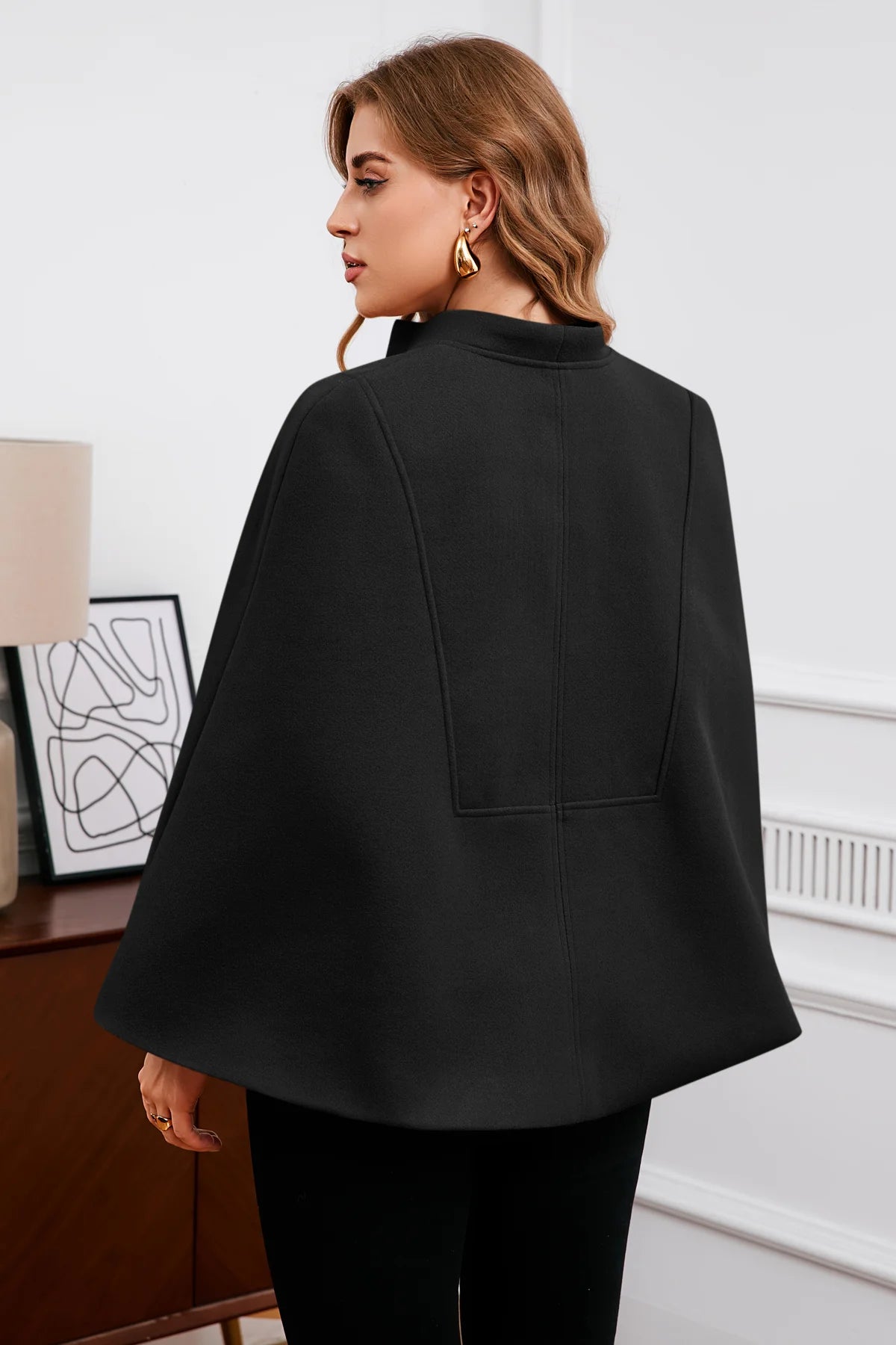 Cicy Bell Womens Black Cape Pea Coat