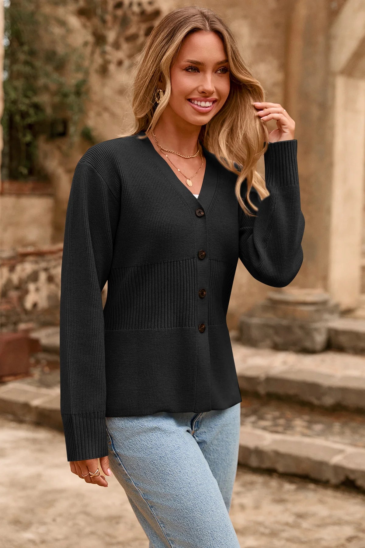 Cicy Bell Womens Black Cardigan Sweaters