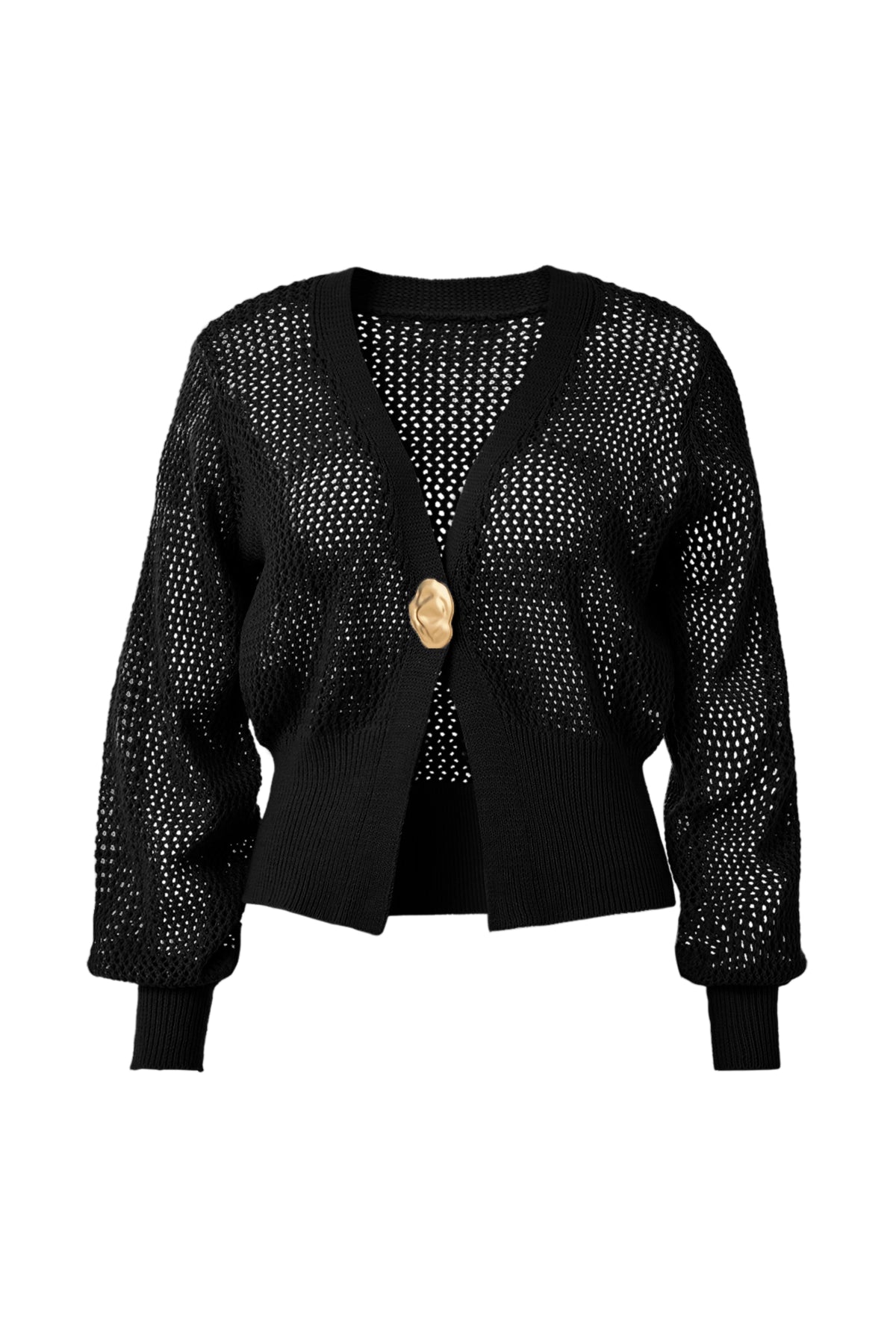 Cicy Bell Womens Black Cropped Crochet Cardigans