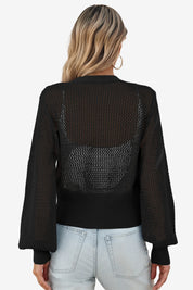 Cicy Bell Womens Black Cropped Crochet Cardigans
