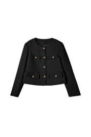 Cicy Bell Womens Black Cropped Tweed Blazer Jackets