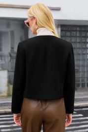 Cicy Bell Womens Black Cropped Tweed Blazer Jackets