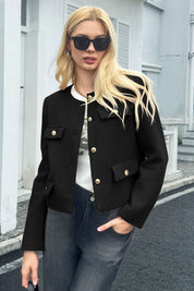 Cicy Bell Womens Black Cropped Tweed Blazer Jackets