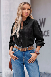 Cicy Bell Womens Black Denim Shirt