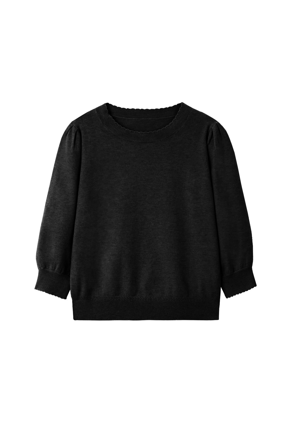Cicy Bell Womens Black 3/4 Puff Sleeve Sweater Tops